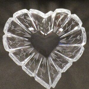 Vintage Mikasa 'Valentine Glass Heart Bowl' Etched Floral Vines + Fluted Lines